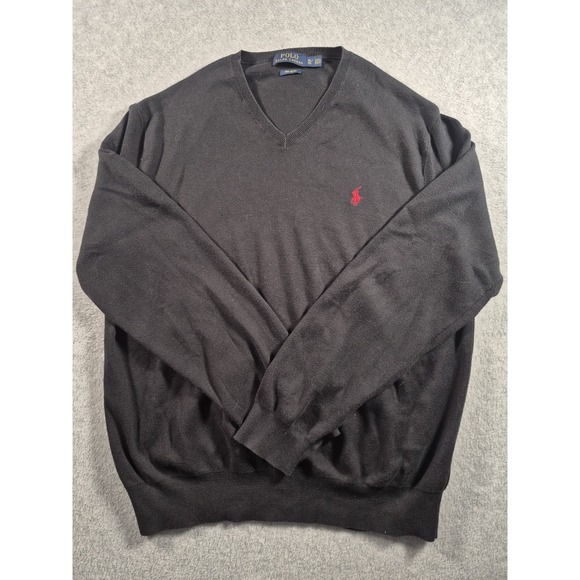 Polo Ralph Lauren Other - Polo Ralph Lauren Mens Black V Neck Pima Cotton Sweater XL Red Pony Logo